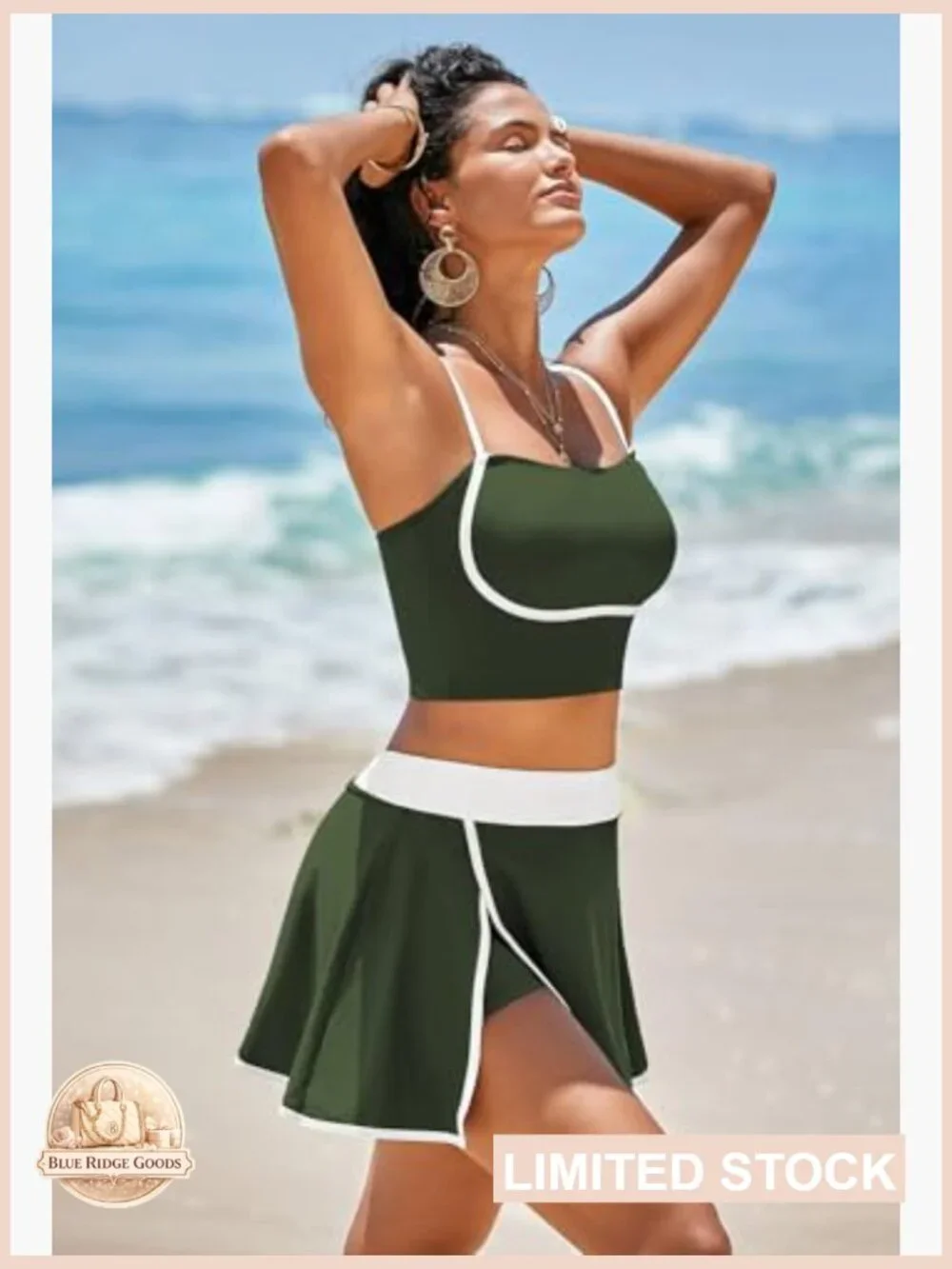 High Waisted Bikini Set Tummy Control Swim Skirt Athletic Two Piece - Picture 2 of 7